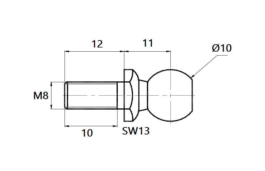 End Fitting, ball head plunger, steel, M8