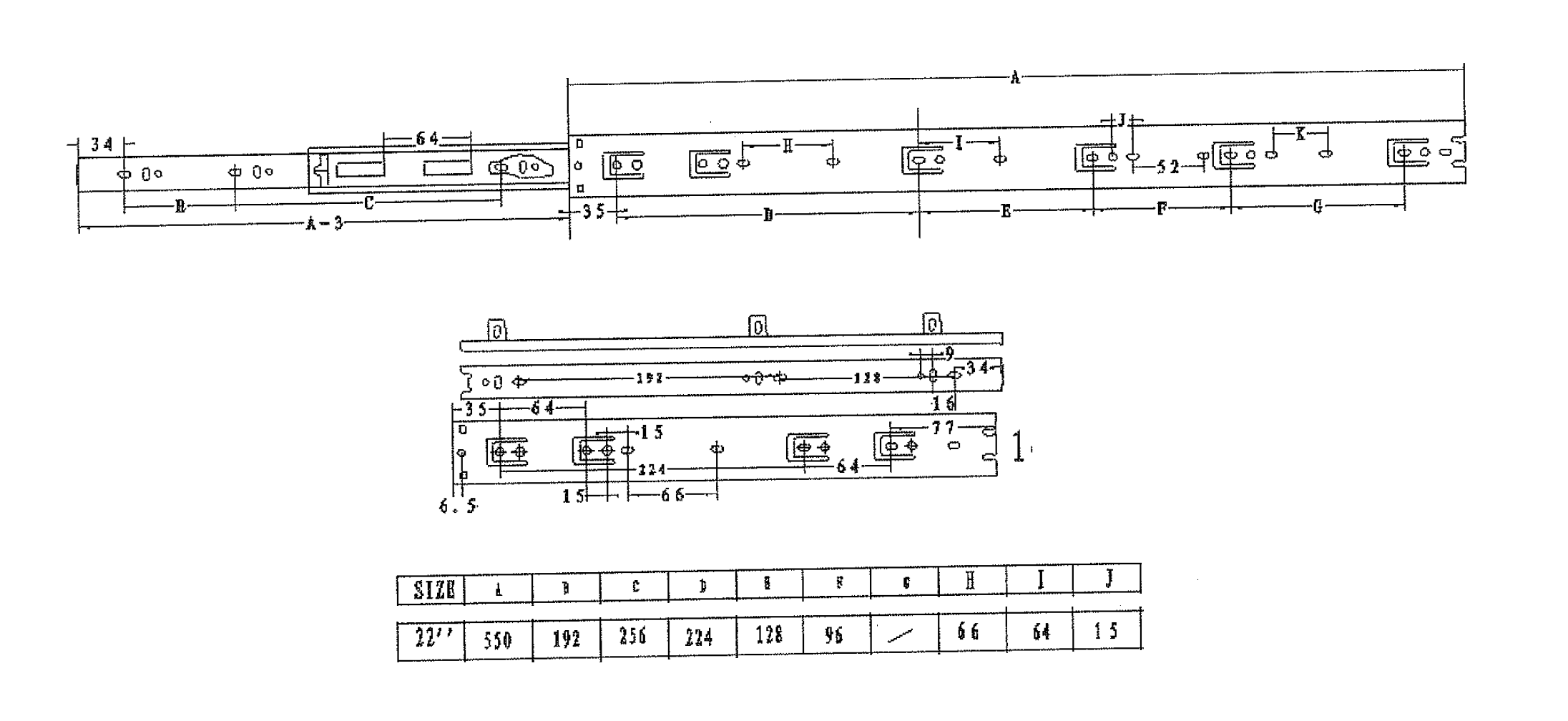 Drawer Slide, steel, extension lenght  =547 mm and load capacity of 45 kg