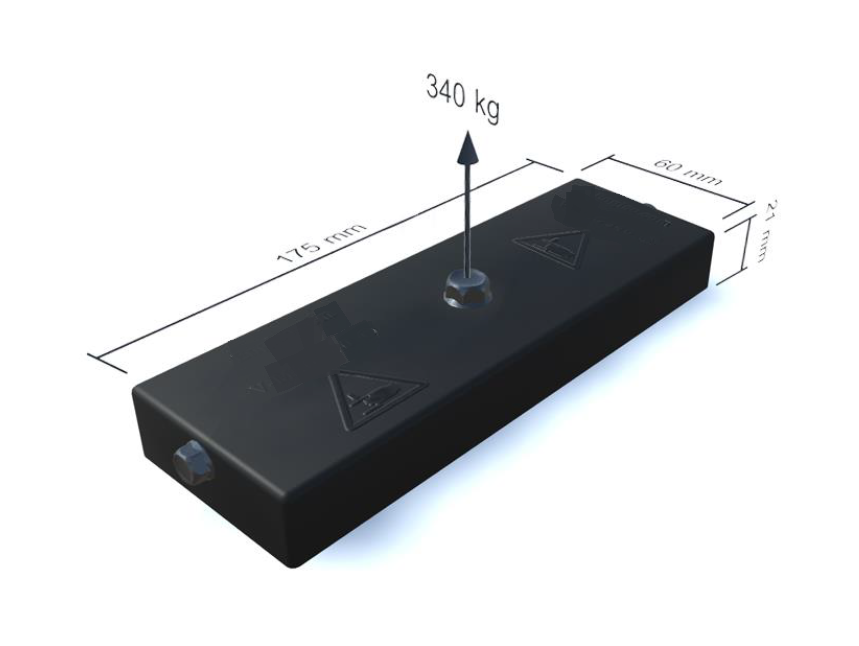 Rubber molded magnet, square, M8, H=21mm , F=3400N