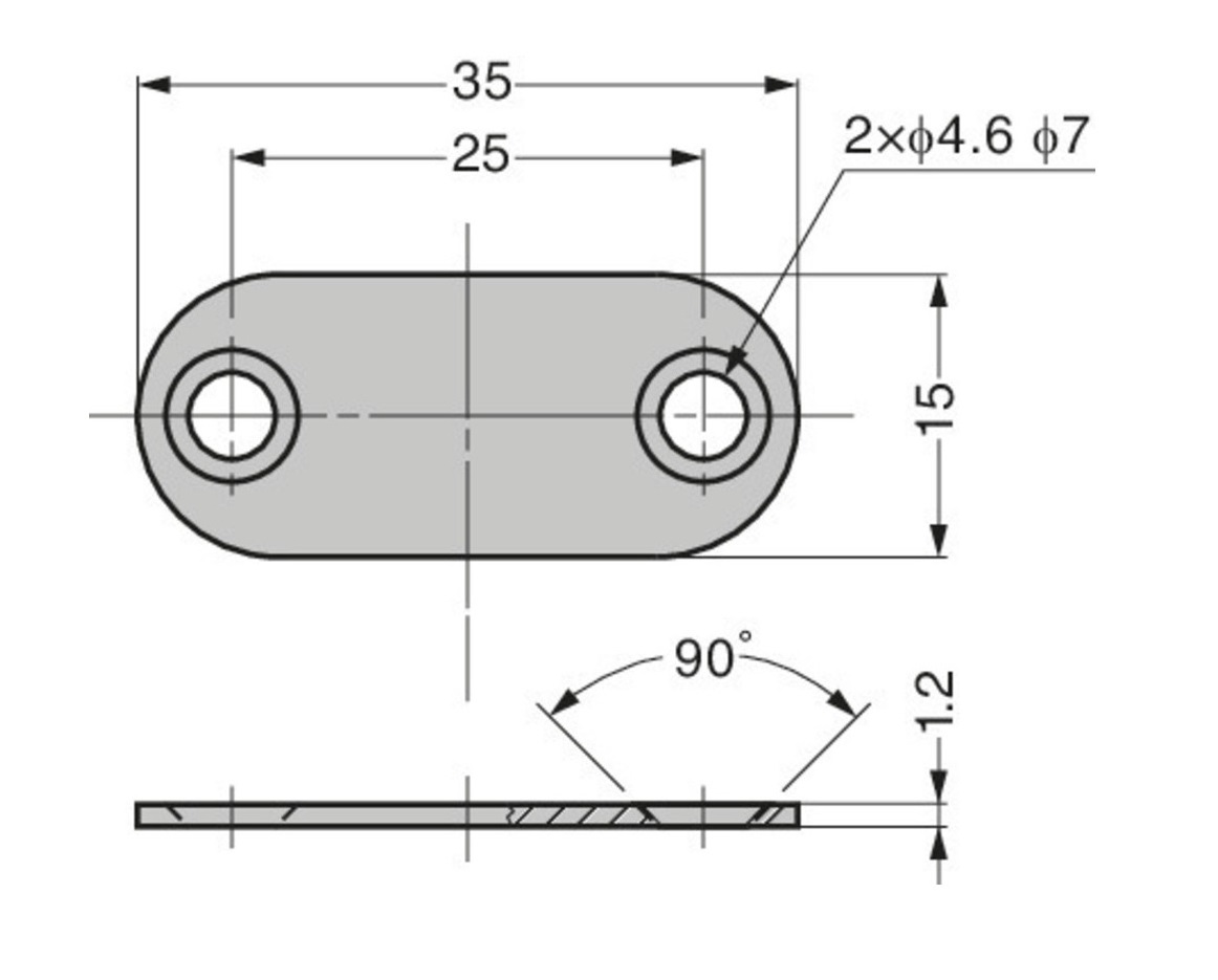 Counter plate for magnetic catch, steel, screw mounting, length=35, width=15, height=1,2