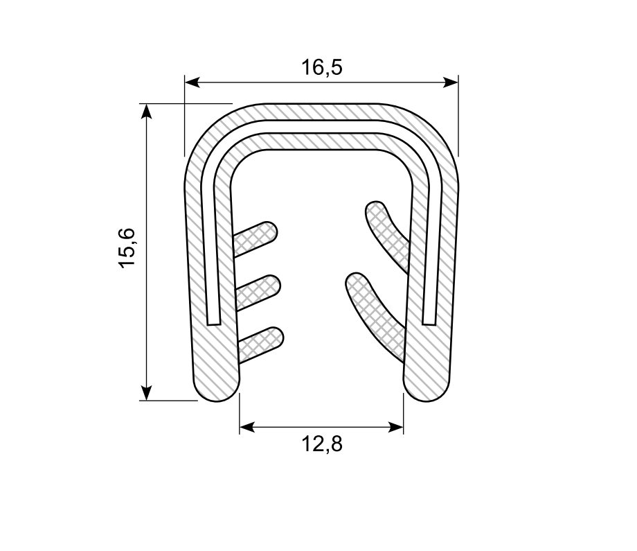 Edge profile w/o sealing, black PVC, clamping width = 10 - 12mm