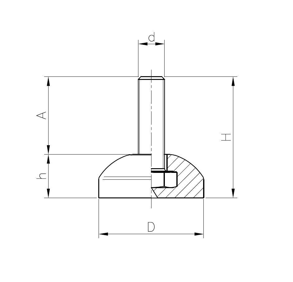 Levelling foot, stainless steel, fixed threaded spindle, M8, base diameter = 40 mm