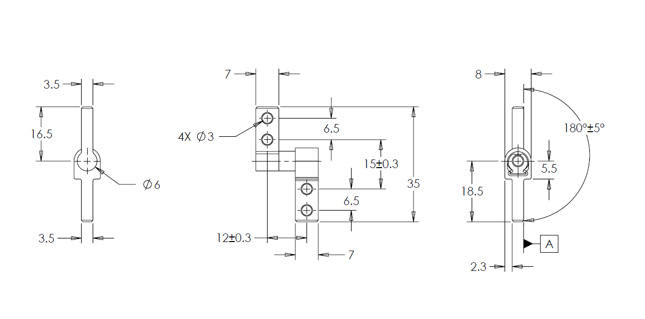Friction hinge, die-cast zinc, not adjustable, L=19, B=35, H=8
