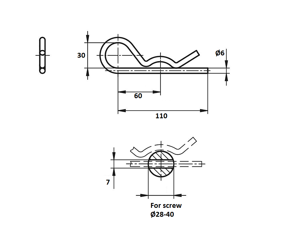 Open sealing, stainless steel, L=131mm, H=42mm, tread diameter=6mm