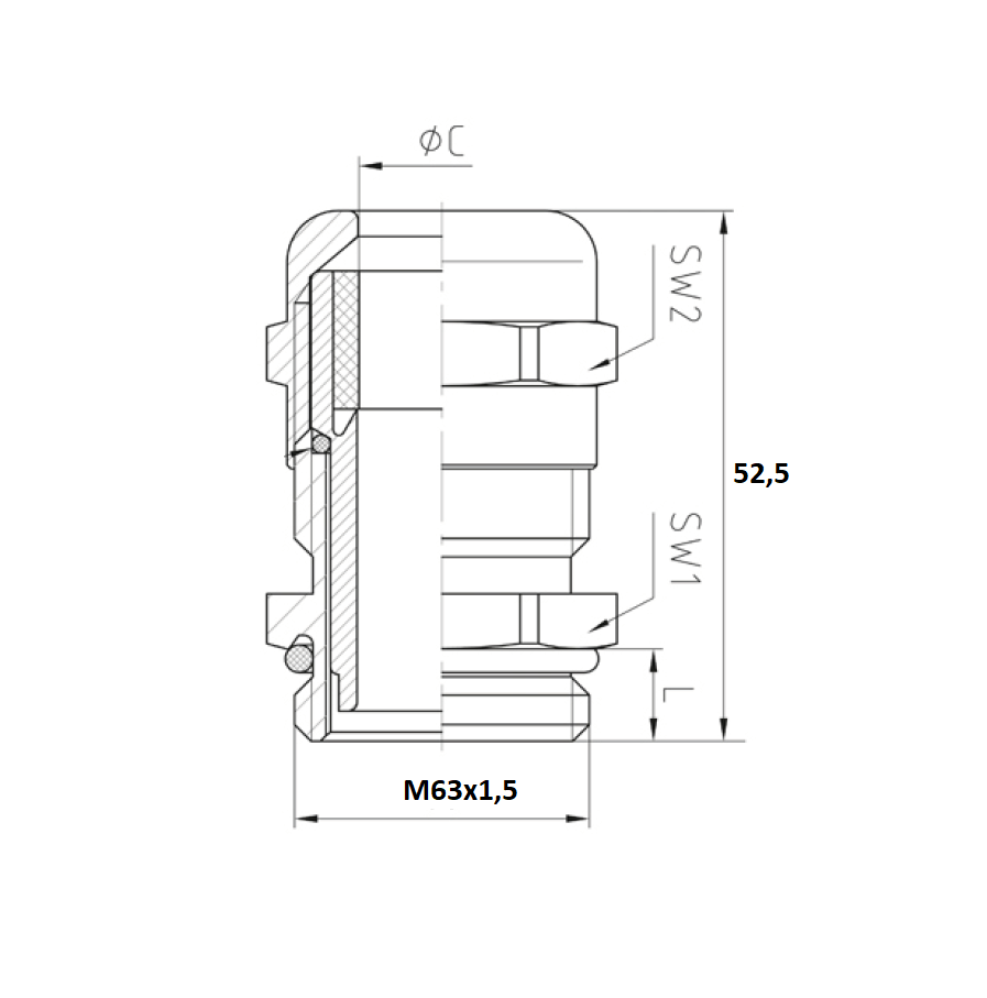 Cable gland, nut, M63x1,5, cable diameter=38-48mm