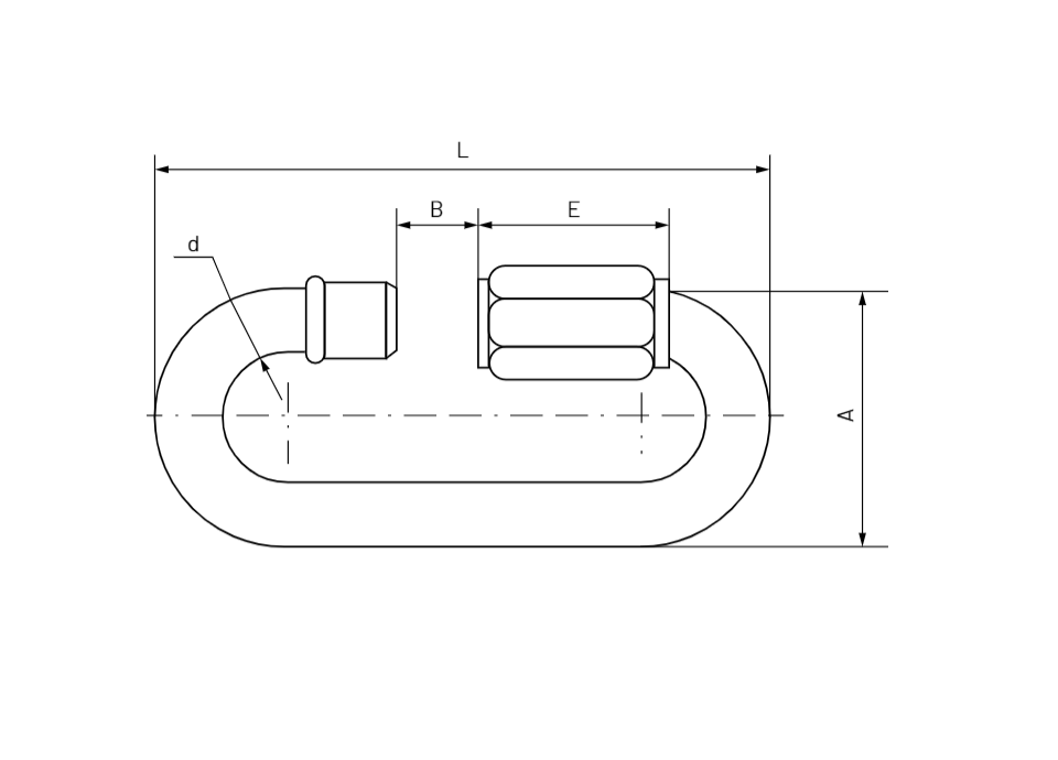 Quick link, acid proof stainless steel, wire diameter=6mm, L=57mm, B=26mm