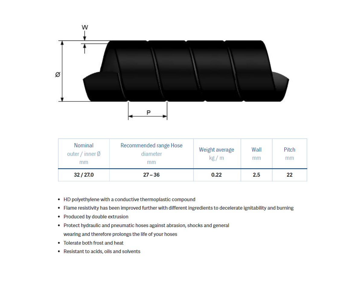 Hose guard, polyethylene, outer d=32, inner d=27, thickness=2,5