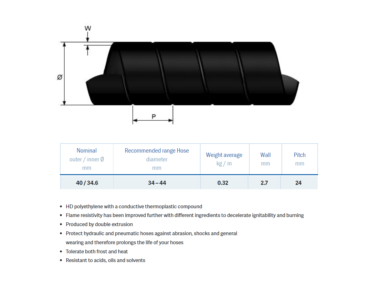 Hose guard, polyethylene, outer d=40, inner d=34,6, thickness=2,7 Hose guard, polyethylene, outer d=40, inner d=34,6, thickness=2,7