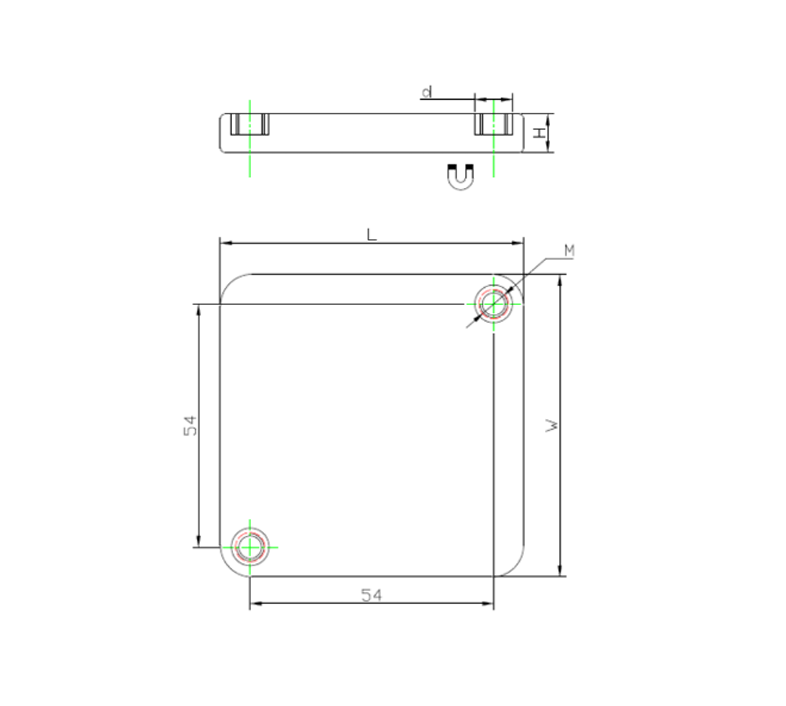 Rubber coated magnet, square, M6, H=8,5mm , F=200N