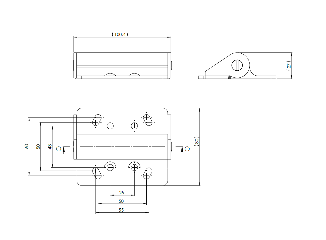 Hinge with damping, acid proof stainless steel, top mounting, torque=15, L=100, B=80