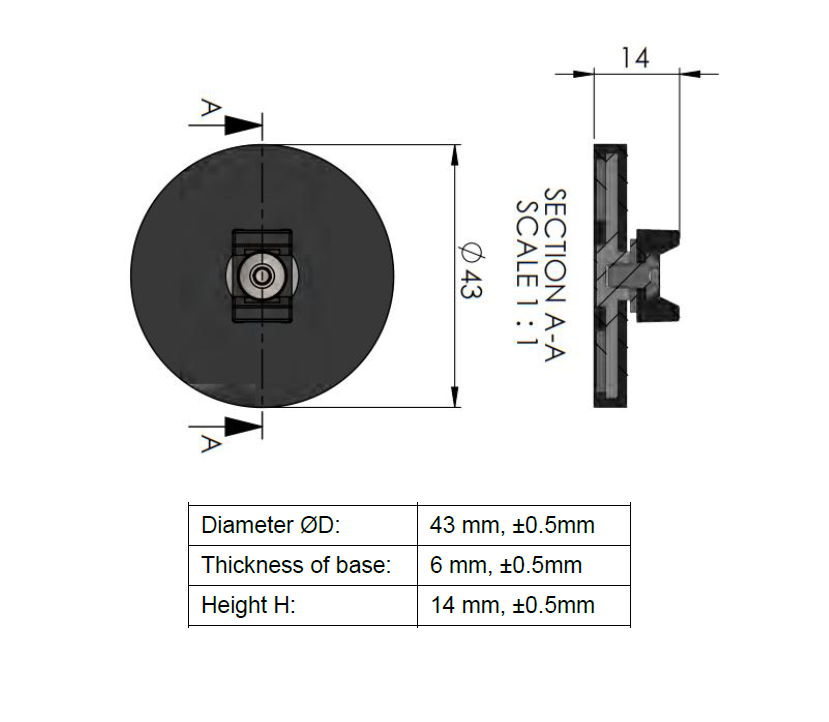 Rubber coated magnet, circular, M4, H=6mm , F=100N